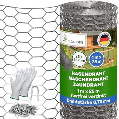 TTL GARDEN Guard-LINE Hasendraht 1m x 25m Zink 25x45mm Maschenweite 0,7mm Rolle feinmaschig silber rostfrei verzinkt 0,70mm Draht Drahtgitter Kaninchendraht Zaun Gitter Maschendrahtzaun 25m x 1m TTL GARDEN Guard-LINE Hasendraht 1m x 25m Zink 25x45mm Maschenweite 0,7mm Rolle feinmaschig silber rostfrei verzinkt 0,70mm Draht Drahtgitter Kaninchendraht Zaun Gitter Maschendrahtzaun 25m x 1m