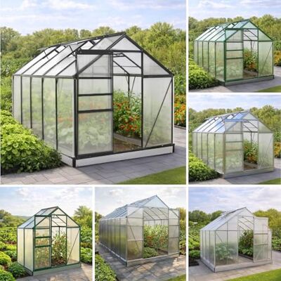 BRAST Gewächshaus Aluminium mit Fundament TÜV geprüft 42 Modelle 130x190x195cm 490x250x235cm, 6mm Hohlkammerplatten, rostfrei wetterfest temperaturbeständig 310x190x195cm Grau BRAST Gewächshaus Aluminium mit Fundament TÜV geprüft 42 Modelle 130x190x195cm 490x250x235cm, 6mm Hohlkammerplatten, rostfrei wetterfest temperaturbeständig 310x190x195cm Grau