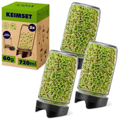 KADAX Sprossengläser 720 ml, 3er Set, Keimgläser mit Siebdeckel Ø 82 mm, Sprossen Anzuchtset, Anzuchtgläser für Brokkolisprossen, Keimset, inkl. Radieschensamen KADAX Sprossengläser 720 ml, 3er Set, Keimgläser mit Siebdeckel Ø 82 mm, Sprossen Anzuchtset, Anzuchtgläser für Brokkolisprossen, Keimset, inkl. Radieschensamen