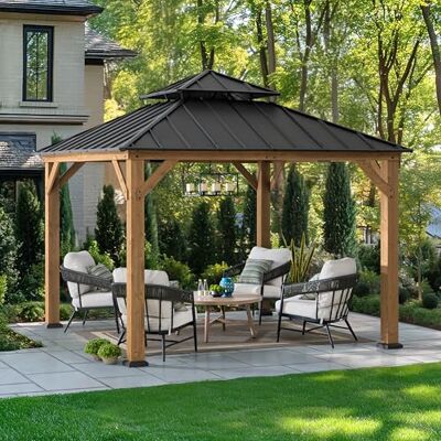 Sunjoy Holz-Hardtop-Pavillon 3,3x3,3m, Zedernholz 2-stufiges Metalldach, wind- & schneelastbeständig, wasserdicht, langlebig, für Terrasse, Garten, Deck & Party Sunjoy Holz-Hardtop-Pavillon 3,3x3,3m, Zedernholz 2-stufiges Metalldach, wind- & schneelastbeständig, wasserdicht, langlebig, für Terrasse, Garten, Deck & Party