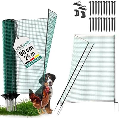 Voss Begrenzungszaun Classic ohne Strom 25m, Begrenzungszaun mit Tür, 90cm, 15 Pfähle, 1 Spitze, grün, Kleintiernetz, mobiler Zaun, Gartenzaun Voss Begrenzungszaun Classic ohne Strom 25m, Begrenzungszaun mit Tür, 90cm, 15 Pfähle, 1 Spitze, grün, Kleintiernetz, mobiler Zaun, Gartenzaun