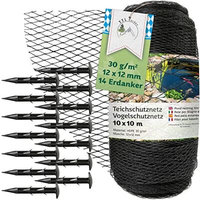 TTL GARDEN 10 x 10m Teichnetz 30g/m² schwarz engmaschig 12x12mm Masche starkes Vogelschutznetz mit 14 Bodenanker HDPE Poolnetz Obstbaumnetz Gartennetz Vogelabwehr Netz reißfest dehnbar robust TTL GARDEN 10 x 10m Teichnetz 30g/m² schwarz engmaschig 12x12mm Masche starkes Vogelschutznetz mit 14 Bodenanker HDPE Poolnetz Obstbaumnetz Gartennetz Vogelabwehr Netz reißfest dehnbar robust