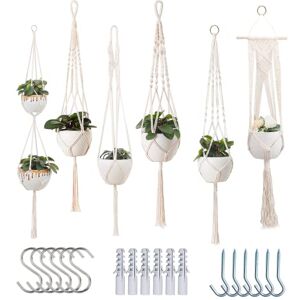 feedee MakrameePflanzenhänger für den Innenbereich, MakrameeHängepflanzgefäße für Zimmerpflanzen – 6 Stück hängende Pflanzenhalter zum Aufhängen im Innenbereich, MakromaPflanzenaufhänger für feedee MakrameePflanzenhänger für den Innenbereich, MakrameeHängepflanzgefäße für Zimmerpflanzen – 6 Stück hängende Pflanzenhalter zum Aufhängen im Innenbereich, MakromaPflanzenaufhänger für