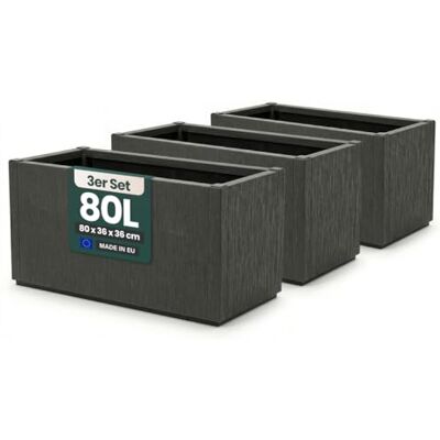 Kreher XL Pflanzkasten Blumenkasten Anthrazit, frostsicher (3X) 80 x 36 x 36 cm aus Kunststoff im Struktur-Design für Garten, Terrasse und Balkon Kreher XL Pflanzkasten Blumenkasten Anthrazit, frostsicher (3X) 80 x 36 x 36 cm aus Kunststoff im Struktur-Design für Garten, Terrasse und Balkon