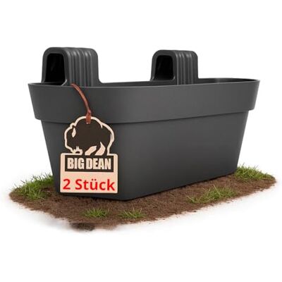 BigDean 2X Blumenkasten Balkongeländer 50cm mit Wasserspeicher Anthrazit Balkonkasten inklusive Halterung, Blumentopf zum Aufhängen BigDean 2X Blumenkasten Balkongeländer 50cm mit Wasserspeicher Anthrazit Balkonkasten inklusive Halterung, Blumentopf zum Aufhängen
