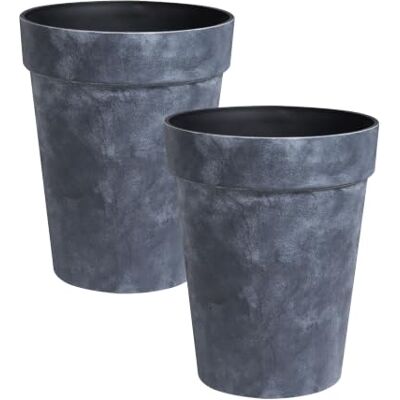 Beliani Blumentopf 2er Set dunkelgrau 41 cm rund Trollius Beliani Blumentopf 2er Set dunkelgrau 41 cm rund Trollius