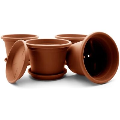 BigDean 4X Blumentopf mit Untersetzer rund ø 40 cm Terracotta wetterfest wetterfester Pflanzkübel Made in Europe BigDean 4X Blumentopf mit Untersetzer rund ø 40 cm Terracotta wetterfest wetterfester Pflanzkübel Made in Europe