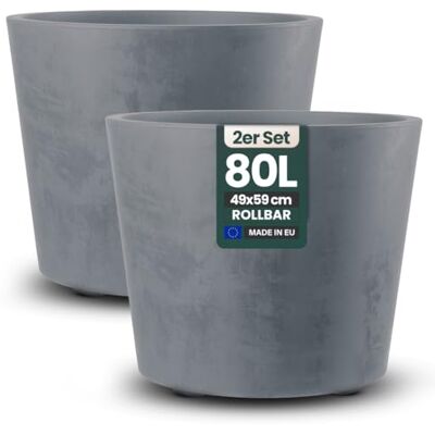 Kreher Pflanzkübel Millennium Naturstein-Optik (Grau, 2 x 80 L Rund) Aus robustem Kunststoff im XL-Format, wetterfest und standfest für Garten, Terrasse und Balkon, pflegeleicht Kreher Pflanzkübel Millennium Naturstein-Optik (Grau, 2 x 80 L Rund) Aus robustem Kunststoff im XL-Format, wetterfest und standfest für Garten, Terrasse und Balkon, pflegeleicht