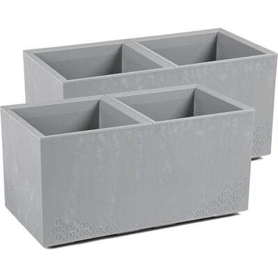 Kreher XL Pflanzkasten Karo 2er-Set (72 Liter rechteckig, Grau) In Beton Optik aus robustem recyceltem Kunststoff, ideal für Balkon, Terrasse und Garten Kreher XL Pflanzkasten Karo 2er-Set (72 Liter rechteckig, Grau) In Beton Optik aus robustem recyceltem Kunststoff, ideal für Balkon, Terrasse und Garten
