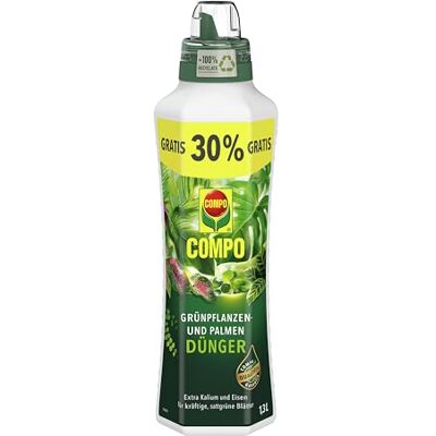Compo Grünpflanzendünger und Palmendünger für alle Zimmer-, Balkon- und Terrassenpflanzen, Spezial-Flüssig-Dünger mit extra Kalium und Eisen, 1,3 Liter Compo Grünpflanzendünger und Palmendünger für alle Zimmer-, Balkon- und Terrassenpflanzen, Spezial-Flüssig-Dünger mit extra Kalium und Eisen, 1,3 Liter