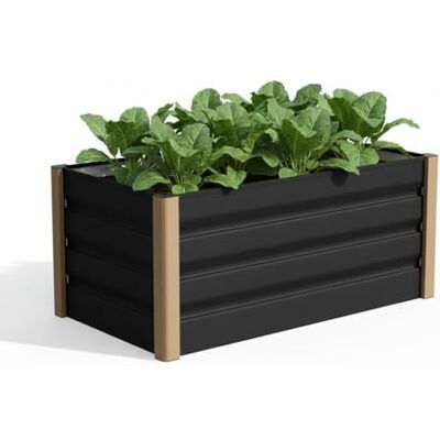 GarveeHome Aluminium-Hochbeet, Jumbo-Größe Mit Offenem Boden 120 * 60 * 40cm, Pflanzkasten-Bausatz Für Den Außenbereich Mit Abgerundeten Sicherheitskanten Und Schnittfester Einfassung, Grau GarveeHome Aluminium-Hochbeet, Jumbo-Größe Mit Offenem Boden 120 * 60 * 40cm, Pflanzkasten-Bausatz Für Den Außenbereich Mit Abgerundeten Sicherheitskanten Und Schnittfester Einfassung, Grau