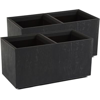 Kreher XL Pflanzkasten Karo 2er-Set (72 Liter rechteckig, Anthrazit) In Beton Optik aus robustem recyceltem Kunststoff, ideal für Balkon, Terrasse und Garten Kreher XL Pflanzkasten Karo 2er-Set (72 Liter rechteckig, Anthrazit) In Beton Optik aus robustem recyceltem Kunststoff, ideal für Balkon, Terrasse und Garten