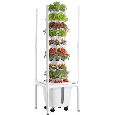 VEVOR Hydroponischer Turm 45 Pods, Hydrotower 9 Ebenen, Hydroponik-Anbausystem mit LED-Pflanzenlampe, App-Steuerung & Rädern, 20-L-Wassertank & Pumpe, Hydroponic Tower für Kräuter, Obst & Gemüse VEVOR Hydroponischer Turm 45 Pods, Hydrotower 9 Ebenen, Hydroponik-Anbausystem mit LED-Pflanzenlampe, App-Steuerung & Rädern, 20-L-Wassertank & Pumpe, Hydroponic Tower für Kräuter, Obst & Gemüse