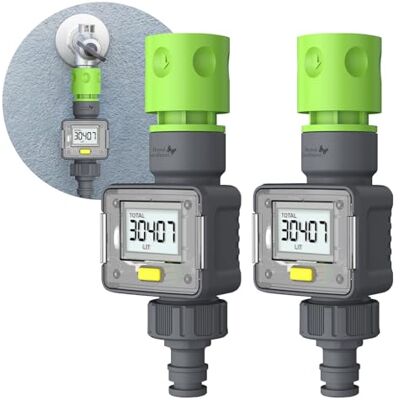 Royal Gardineer Wasserzaehler: 2er-Set Digitale Wasserzähler für den Gartenschlauch, 4 Zähleranzeigen (Wasserzähler für Wasserhahn, Schlauchanschluss, Messer) Royal Gardineer Wasserzaehler: 2er-Set Digitale Wasserzähler für den Gartenschlauch, 4 Zähleranzeigen (Wasserzähler für Wasserhahn, Schlauchanschluss, Messer)
