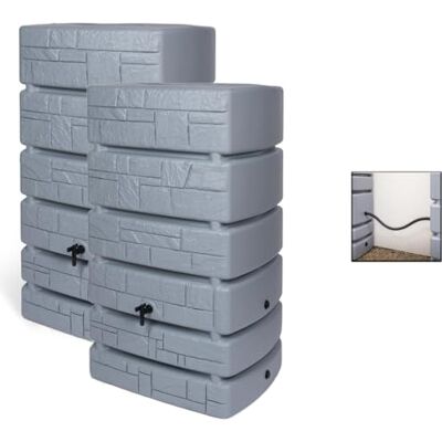 Kreher XXL Regentonne 2er-Set Wassertonne Stein-Optik (500 L, Grau) Regenwassertank aus Kunststoff, jede Tonne mit Wasserhahn und Verbindungsstück, für die Regenwassersammlung im Garten Kreher XXL Regentonne 2er-Set Wassertonne Stein-Optik (500 L, Grau) Regenwassertank aus Kunststoff, jede Tonne mit Wasserhahn und Verbindungsstück, für die Regenwassersammlung im Garten