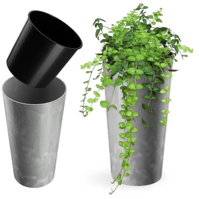 KADAX Pflanzkübel mit Innentopf Grau Ø 14 cm, Höhe 26.1 cm, ca. 1.5L – Moderner Pflanztopf mit Einsatz, Blumentopf aus robuster Kunststoff für Innen- und Außenbereich KADAX Pflanzkübel mit Innentopf Grau Ø 14 cm, Höhe 26.1 cm, ca. 1.5L – Moderner Pflanztopf mit Einsatz, Blumentopf aus robuster Kunststoff für Innen- und Außenbereich