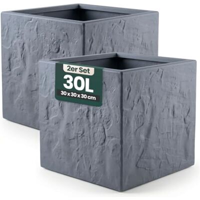 Kreher ® Pflanzkübel Anthrazit/Hellgrau Blumentopf Kunststoff Steinoptik frostfest & UV-beständig 30x30x30, 40x40x40, 60x30x30 cm 1er/2er Set Balkon Garten (2, Anthrazit, 30 x 30 x 30 cm) Kreher ® Pflanzkübel Anthrazit/Hellgrau Blumentopf Kunststoff Steinoptik frostfest & UV-beständig 30x30x30, 40x40x40, 60x30x30 cm 1er/2er Set Balkon Garten (2, Anthrazit, 30 x 30 x 30 cm)