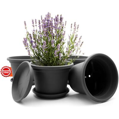 BigDean 4X Blumentopf mit Untersetzer rund ø 25 cm Anthrazit wetterfest wetterfester Pflanzkübel Made in Europe BigDean 4X Blumentopf mit Untersetzer rund ø 25 cm Anthrazit wetterfest wetterfester Pflanzkübel Made in Europe