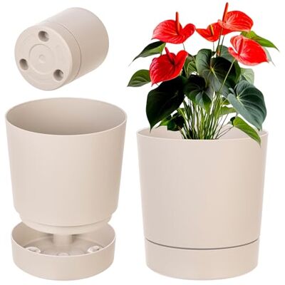 KADAX Blumentopf mit Untersetzer, Durchmesser 34.5cm, Übertopf aus Kunststoff für Innen, Pflanztopf mit Matter Oberfläche für Zimmerpflanzen (Beige) KADAX Blumentopf mit Untersetzer, Durchmesser 34.5cm, Übertopf aus Kunststoff für Innen, Pflanztopf mit Matter Oberfläche für Zimmerpflanzen (Beige)