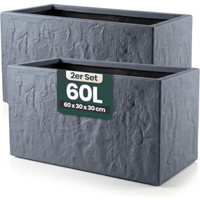 Kreher ® Pflanzkübel Anthrazit/Hellgrau Blumentopf Kunststoff Steinoptik frostfest & UV-beständig 30x30x30, 40x40x40, 60x30x30 cm 1er/2er Set Balkon Garten (2, Anthrazit, 60 x 30 x 30 cm) Kreher ® Pflanzkübel Anthrazit/Hellgrau Blumentopf Kunststoff Steinoptik frostfest & UV-beständig 30x30x30, 40x40x40, 60x30x30 cm 1er/2er Set Balkon Garten (2, Anthrazit, 60 x 30 x 30 cm)