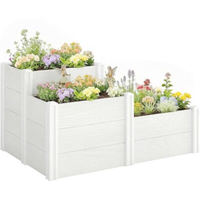 Outsunny Hochbeet 3-Stufig Stapelbar Offenem Boden 120 x 80 x 64 cm Weiß Gartenbeet, Modulares Kräuterbeet, DIY Montage, Kunststoff Pflanzkasten, Pflanzkübel, für Garten Balkon Outsunny Hochbeet 3-Stufig Stapelbar Offenem Boden 120 x 80 x 64 cm Weiß Gartenbeet, Modulares Kräuterbeet, DIY Montage, Kunststoff Pflanzkasten, Pflanzkübel, für Garten Balkon