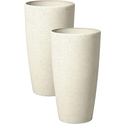Beliani Set aus 2 Pflanzgefäßen Beige - Modern Minimalistische Gartendekoration Beliani Set aus 2 Pflanzgefäßen Beige - Modern Minimalistische Gartendekoration