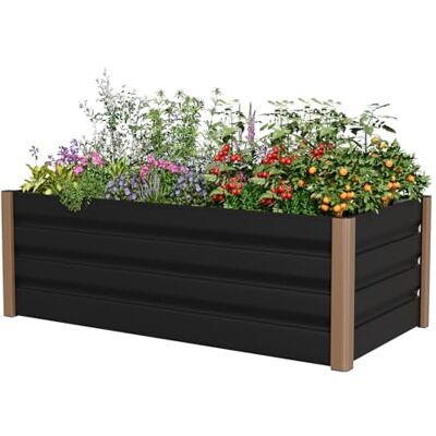 GarveeHome Aluminium-Hochbeet, Jumbo-Größe Mit Offenem Boden 200 * 80 * 40cm, Pflanzkasten-Bausatz Für Den Außenbereich Mit Abgerundeten Sicherheitskanten Und Schnittfester Einfassung, Grau GarveeHome Aluminium-Hochbeet, Jumbo-Größe Mit Offenem Boden 200 * 80 * 40cm, Pflanzkasten-Bausatz Für Den Außenbereich Mit Abgerundeten Sicherheitskanten Und Schnittfester Einfassung, Grau