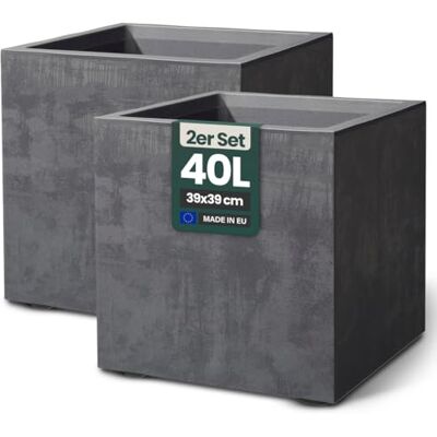 Kreher Pflanzkübel Millennium Naturstein-Optik (Anthrazit, 2 x 40 L Eckig) Aus robustem Kunststoff im XL-Format, wetterfest und standfest für Garten, Terrasse und Balkon, pflegeleicht Kreher Pflanzkübel Millennium Naturstein-Optik (Anthrazit, 2 x 40 L Eckig) Aus robustem Kunststoff im XL-Format, wetterfest und standfest für Garten, Terrasse und Balkon, pflegeleicht