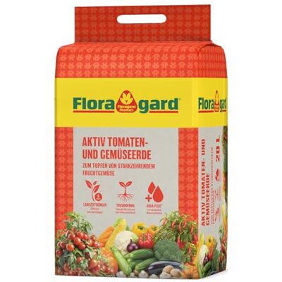 Floragard Aktiv Tomaten- und Gemüseerde mit 6 Monate Dünger-Depot und Guano, für Tomaten, Paprika und Zucchini, 20 L Floragard Aktiv Tomaten- und Gemüseerde mit 6 Monate Dünger-Depot und Guano, für Tomaten, Paprika und Zucchini, 20 L