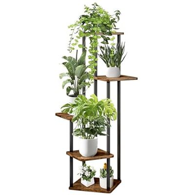 Relaxdays Pflanzenständer, 5 eckige Ebenen, HxBxT: 107 x 58 x 58 cm, Indoor Pflanzenregal, Industrial, schwarz/braun Relaxdays Pflanzenständer, 5 eckige Ebenen, HxBxT: 107 x 58 x 58 cm, Indoor Pflanzenregal, Industrial, schwarz/braun