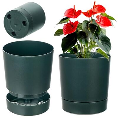KADAX Blumentopf mit Untersetzer, Durchmesser 34.5cm, Übertopf aus Kunststoff für Innen, Pflanztopf mit Matter Oberfläche für Zimmerpflanzen (Dunkelgrün) KADAX Blumentopf mit Untersetzer, Durchmesser 34.5cm, Übertopf aus Kunststoff für Innen, Pflanztopf mit Matter Oberfläche für Zimmerpflanzen (Dunkelgrün)