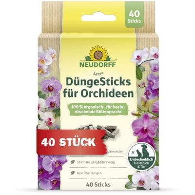Neudorff Azet DüngeSticks für Orchideen – Organischer Orchideendünger sorgt für kräftiges Wachstum und üppig blühende Orchideen mit 3 Monaten Langzeitwirkung, 40 Stück Neudorff Azet DüngeSticks für Orchideen – Organischer Orchideendünger sorgt für kräftiges Wachstum und üppig blühende Orchideen mit 3 Monaten Langzeitwirkung, 40 Stück