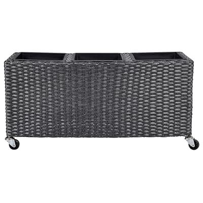 Beliani Garten Blumenkasten mit Rollen Rattan schwarz rechteckig Pflanzkasten Bellis Beliani Garten Blumenkasten mit Rollen Rattan schwarz rechteckig Pflanzkasten Bellis