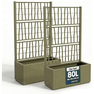 Kreher Rankgitter Spalier mit Pflanzkasten (Olivgrün) Robuster Kunststoff im XL-Format, integrierte Rankhilfe für Kletterpflanzen, Maße 80 x 36 x 140 cm, 2er Set, UV-beständig Kreher Rankgitter Spalier mit Pflanzkasten (Olivgrün) Robuster Kunststoff im XL-Format, integrierte Rankhilfe für Kletterpflanzen, Maße 80 x 36 x 140 cm, 2er Set, UV-beständig