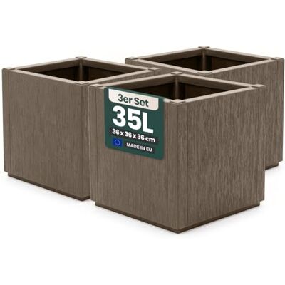 Kreher ® XL Pflanzkasten & Blumenkasten aus Kunststoff, UV- & frostbeständig, mit Drainage, für Garten, Balkon & Terrasse (3 Stück Pflanzkasten (schmale Version) in Taupe) Kreher ® XL Pflanzkasten & Blumenkasten aus Kunststoff, UV- & frostbeständig, mit Drainage, für Garten, Balkon & Terrasse (3 Stück Pflanzkasten (schmale Version) in Taupe)