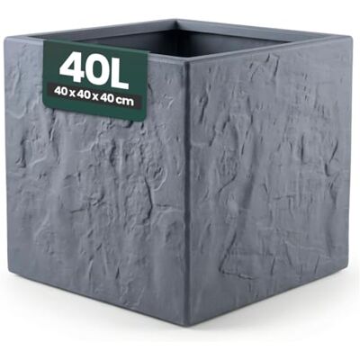 Kreher Pflanzkübel Steinoptik (Anthrazit, 40x40x40 cm, 1x) Blumentopf aus Kunststoff, frostfest und UV-beständig für Balkon und Garten Kreher Pflanzkübel Steinoptik (Anthrazit, 40x40x40 cm, 1x) Blumentopf aus Kunststoff, frostfest und UV-beständig für Balkon und Garten