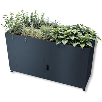 Metzler Hochbeet mit Stauraum Metall Anthrazit, mit Boden, 160x85x50 cm pulverbeschichteter Stahl RAL 7016, wetterfest, mit Bodenplatte, Pflanzenbeet, Metall-Gartenbeet, Kräuterbeet, Blumenhochbeet Metzler Hochbeet mit Stauraum Metall Anthrazit, mit Boden, 160x85x50 cm pulverbeschichteter Stahl RAL 7016, wetterfest, mit Bodenplatte, Pflanzenbeet, Metall-Gartenbeet, Kräuterbeet, Blumenhochbeet