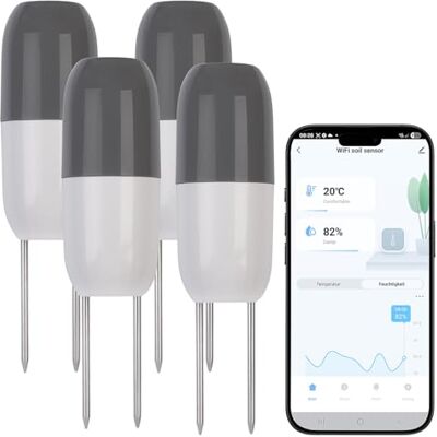 Royal Gardineer WLAN Pflanzen Sensoren: 4er-Set Smarter WLAN-Bodenfeuchtigkeits- & Temperatursensor, App (Pflanzenpflege Sensor, Boden Temperaturmessgerät) Royal Gardineer WLAN Pflanzen Sensoren: 4er-Set Smarter WLAN-Bodenfeuchtigkeits- & Temperatursensor, App (Pflanzenpflege Sensor, Boden Temperaturmessgerät)