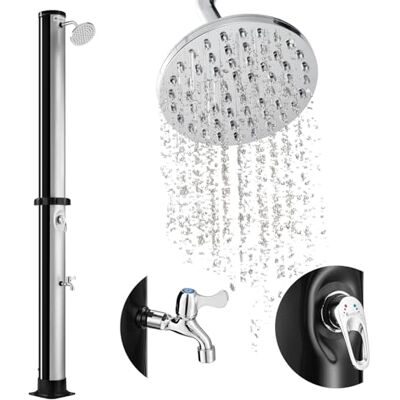 Juskys Solardusche Victoria 40 Liter bis 60°C mit schwenkbarem Duschkopf, Fußdusche & Gartenschlauch Anschluss Gartendusche Außendusche Juskys Solardusche Victoria 40 Liter bis 60°C mit schwenkbarem Duschkopf, Fußdusche & Gartenschlauch Anschluss Gartendusche Außendusche