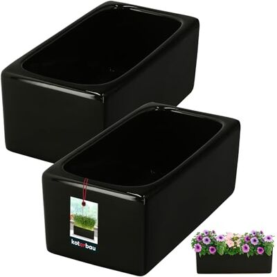 KOTARBAU ® 2er Set Blumentopf rechteckig innen Keramik glasiert Schwarz 24 x 12,5 x 9 cm Bonsai-Topf Blumentopf länglich innen Kräutertöpfe Fensterbank Bonsai Schale Keramik Orchideenschale Sukkulenten KOTARBAU ® 2er Set Blumentopf rechteckig innen Keramik glasiert Schwarz 24 x 12,5 x 9 cm Bonsai-Topf Blumentopf länglich innen Kräutertöpfe Fensterbank Bonsai Schale Keramik Orchideenschale Sukkulenten