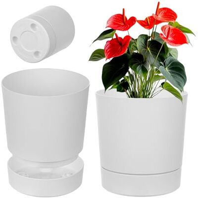 KADAX Blumentopf mit Untersetzer, Durchmesser 34.5cm, Übertopf aus Kunststoff für Innen, Pflanztopf mit Matter Oberfläche für Zimmerpflanzen (Weiß) KADAX Blumentopf mit Untersetzer, Durchmesser 34.5cm, Übertopf aus Kunststoff für Innen, Pflanztopf mit Matter Oberfläche für Zimmerpflanzen (Weiß)