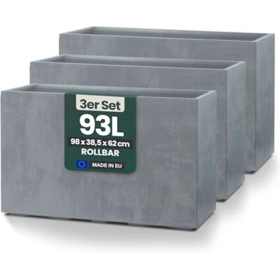Kreher XXL Sichtschutz Pflanzkasten 93L, rollbar (3er, Grau) Doppelwandiger Pflanzkübel in Naturstein-Optik, wetterfest mit Entwässerungsstopfen, Maße 98x38,5x62 cm Kreher XXL Sichtschutz Pflanzkasten 93L, rollbar (3er, Grau) Doppelwandiger Pflanzkübel in Naturstein-Optik, wetterfest mit Entwässerungsstopfen, Maße 98x38,5x62 cm