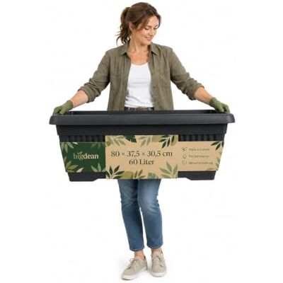 BigDean Jumbo 60 Liter Blumenkübel 80x37,5x30,5cm Anthrazit Blumentopf Mediterranes Design, inkl. Untersetzer, Pflanzkübel, Pflanzgefäß, extra Groß, XXL, Blumenkasten, groß BigDean Jumbo 60 Liter Blumenkübel 80x37,5x30,5cm Anthrazit Blumentopf Mediterranes Design, inkl. Untersetzer, Pflanzkübel, Pflanzgefäß, extra Groß, XXL, Blumenkasten, groß