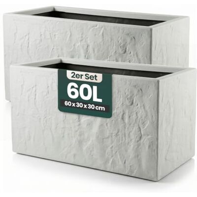 Kreher ® Pflanzkübel Anthrazit/Hellgrau Blumentopf Kunststoff Steinoptik frostfest & UV-beständig 30x30x30, 40x40x40, 60x30x30 cm 1er/2er Set Balkon Garten (2, Hellgrau, 60 x 30 x 30 cm) Kreher ® Pflanzkübel Anthrazit/Hellgrau Blumentopf Kunststoff Steinoptik frostfest & UV-beständig 30x30x30, 40x40x40, 60x30x30 cm 1er/2er Set Balkon Garten (2, Hellgrau, 60 x 30 x 30 cm)