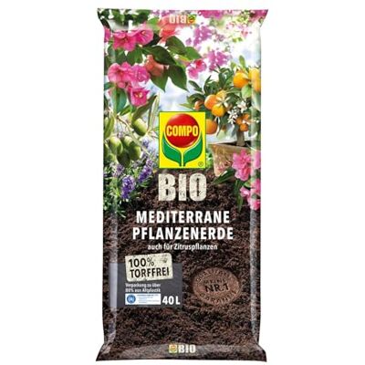 Compo BIO Mediterrane Erde 40 L, torffrei, 5 Wochen Nährstoffe, Pflanzerde 100% natürliche Rohstoffe ohne Torf, fördert schöne intensive Blüten und Früchte, lockere luftige Struktur, Naturdünger Mix Compo BIO Mediterrane Erde 40 L, torffrei, 5 Wochen Nährstoffe, Pflanzerde 100% natürliche Rohstoffe ohne Torf, fördert schöne intensive Blüten und Früchte, lockere luftige Struktur, Naturdünger Mix