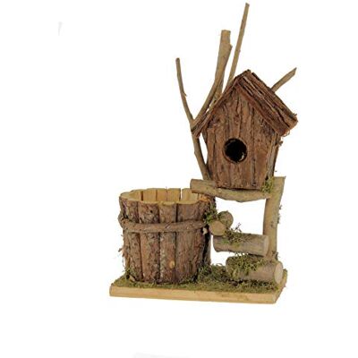 Spetebo Deko Pflanztopf mit Vogelhäuschen, 32 cm, Holz Blumentopf, Für Haustür oder Garten, Dekoration Spetebo Deko Pflanztopf mit Vogelhäuschen, 32 cm, Holz Blumentopf, Für Haustür oder Garten, Dekoration