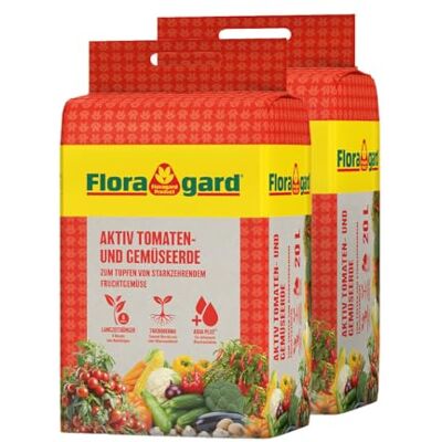 Floragard Aktiv Tomaten- und Gemüseerde mit 6 Monate Dünger-Depot und Guano, für Tomaten, Paprika und Zucchini, 2 x 20 L (40 L) Floragard Aktiv Tomaten- und Gemüseerde mit 6 Monate Dünger-Depot und Guano, für Tomaten, Paprika und Zucchini, 2 x 20 L (40 L)