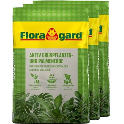 Floragard Aktiv Grünpflanzen- und Palmenerde mit 3 Monate Dünger-Depot, für Palmen, Farne, Ficus und Monstera, 3 x 10 L (30 L) Floragard Aktiv Grünpflanzen- und Palmenerde mit 3 Monate Dünger-Depot, für Palmen, Farne, Ficus und Monstera, 3 x 10 L (30 L)
