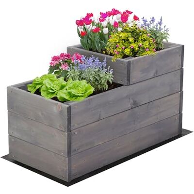 MODO24 Hochbeet Holz, 2-stufiger, Blumenkasten 36x30x63 cm, Grau Komplettes Anzuchtset inkl. Schrauben, Dekoratives Gemüsebeet, Kräuterbeet & Blumenkasten für Garten und Terrasse MODO24 Hochbeet Holz, 2-stufiger, Blumenkasten 36x30x63 cm, Grau Komplettes Anzuchtset inkl. Schrauben, Dekoratives Gemüsebeet, Kräuterbeet & Blumenkasten für Garten und Terrasse