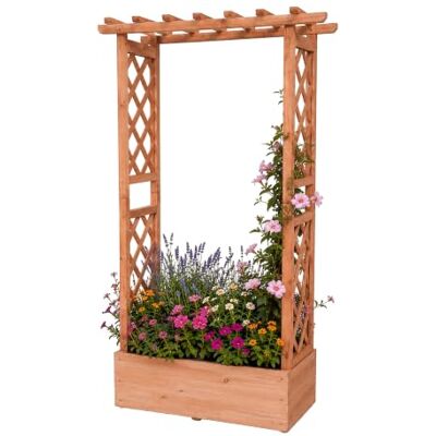 Relaxdays Blumenkasten mit Rankgitter & Dach, HBT: 152x78x36 cm, Pflanzkübel mit Spalier, Balkon & Garten, Holz, orange Relaxdays Blumenkasten mit Rankgitter & Dach, HBT: 152x78x36 cm, Pflanzkübel mit Spalier, Balkon & Garten, Holz, orange